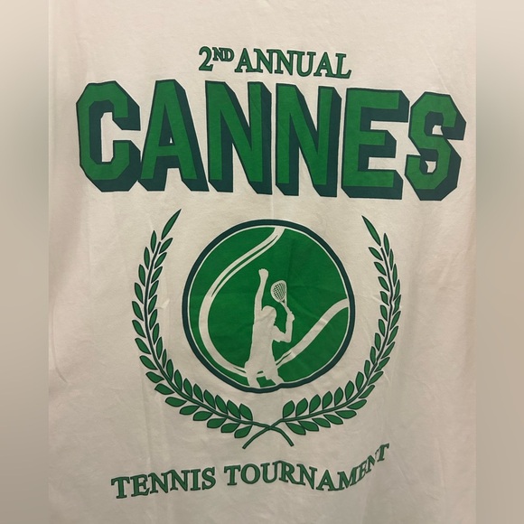 Vintage-Inspired Cotton Tshirt with Cannes Tennis Print, Sz XL - Picture 2 of 6